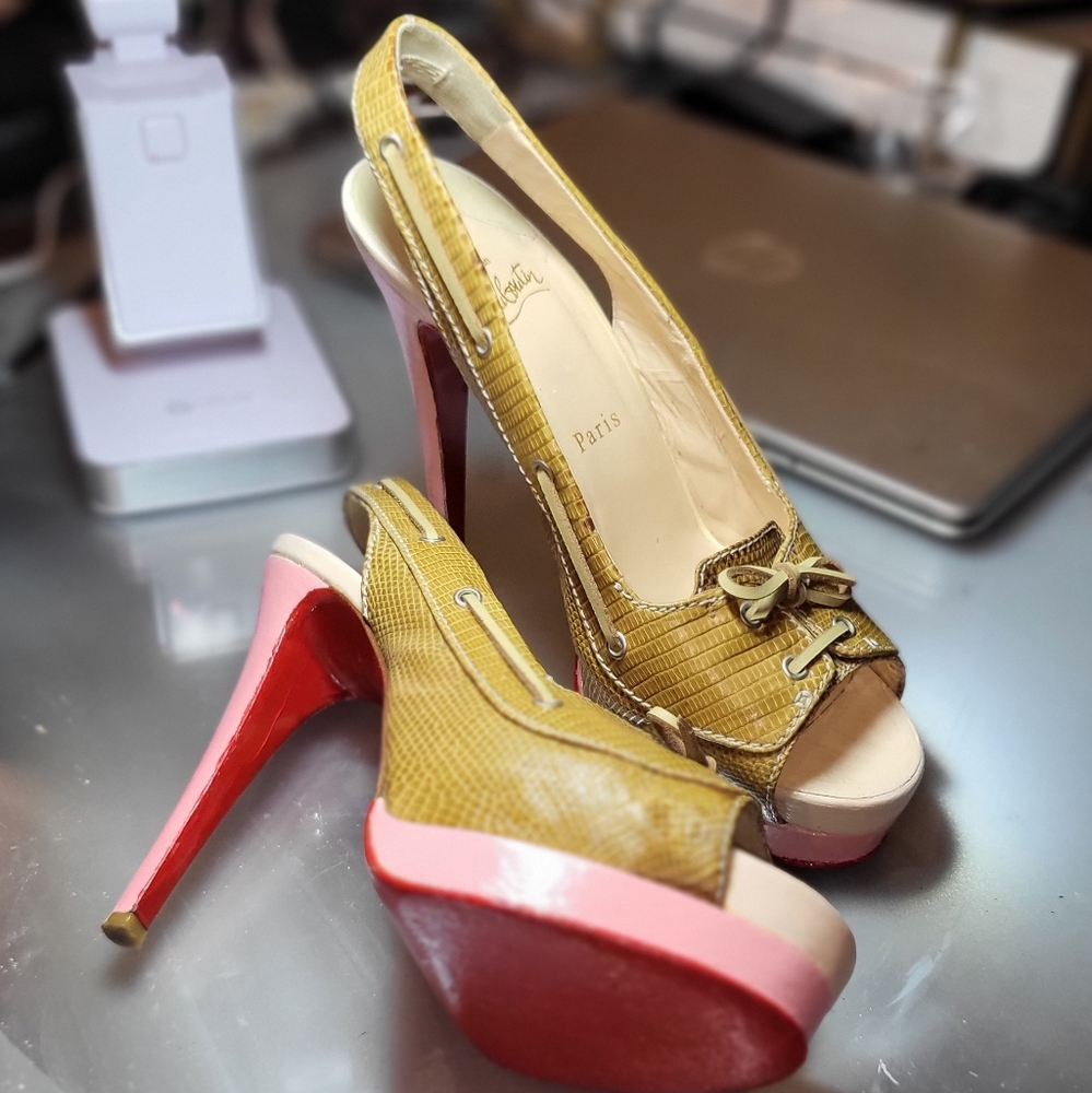 Christian Louboutin Jeff Erson Plato 140 Lizard slingback Heels 7.5/8